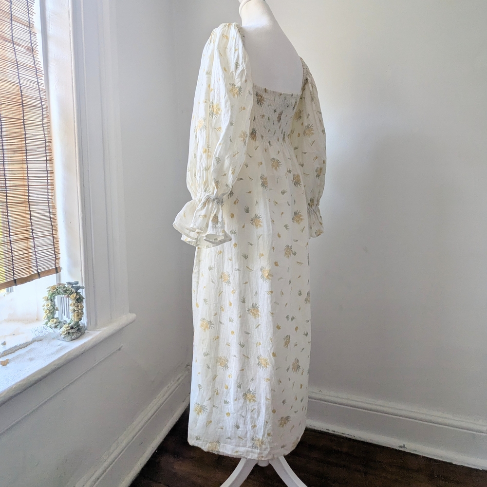 Sleeper Atlanta Smocked Linen Midi Dress Cottagecore Mimosa Size M - Picture 5 of 11